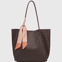 LARGE WOVEN TEXTURE TOTE BAG STYLISH ELEGANT＿cWAB5117