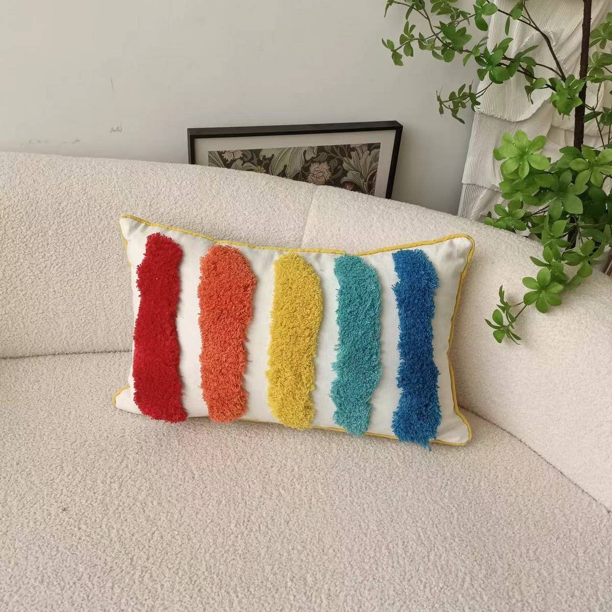 BOHO RAINBOW TUFTED PILLOW COVER_CWMM0236
