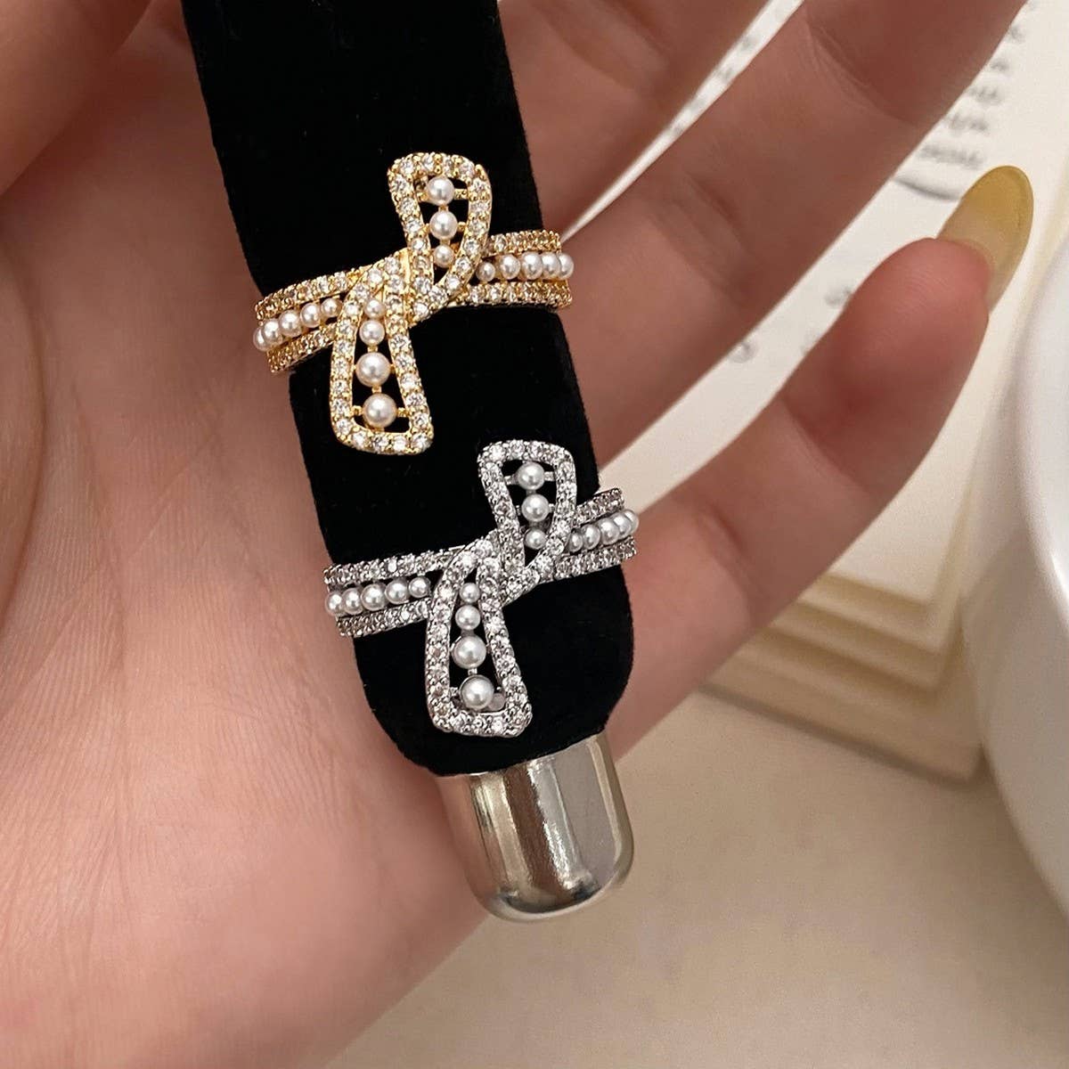 ALL MATCH PEARL KNOTTED METAL OPEN RING FOR WOMEN_CWAJE3093