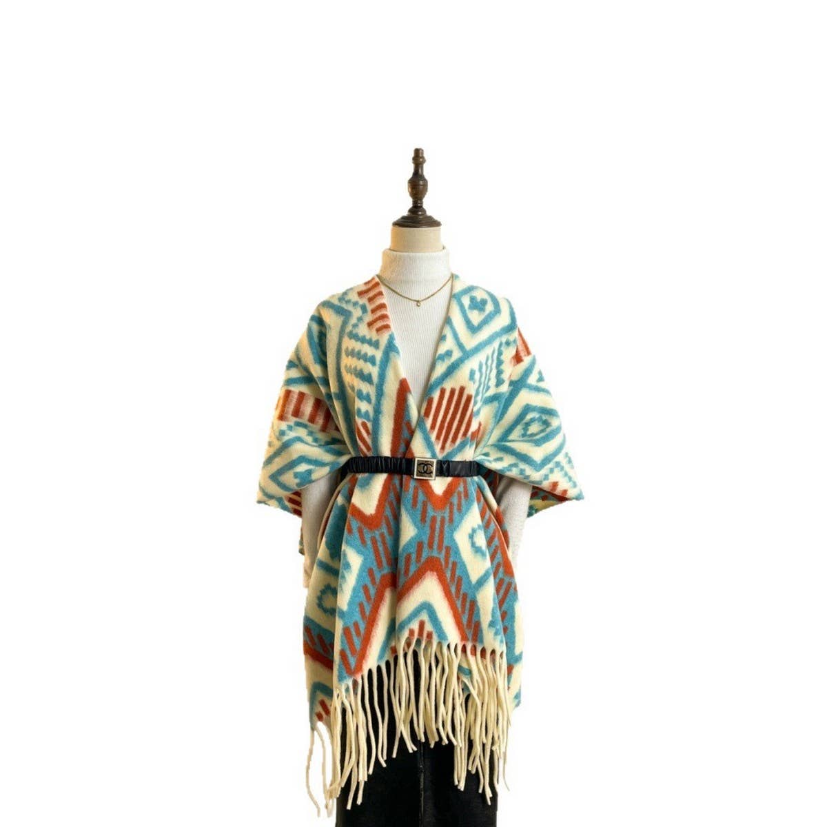 Thick Open-Side Shawl Women Winter Poncho_Cwocasl00094