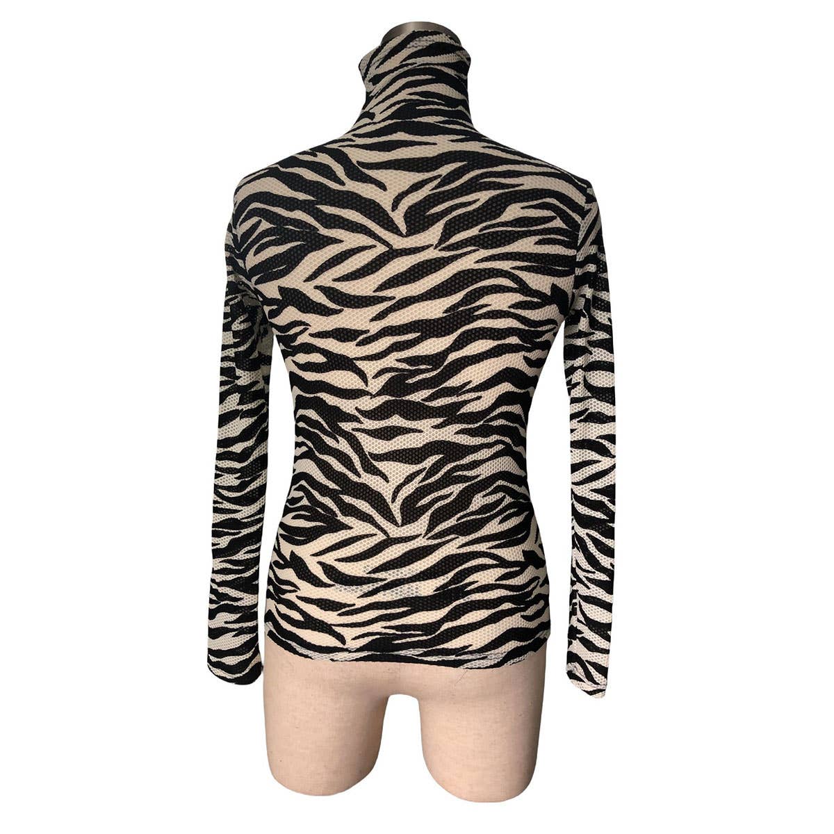 STYLISH ZEBRA PRINT MESH HIGH NECK FITTED TOP_CWTBLL3425