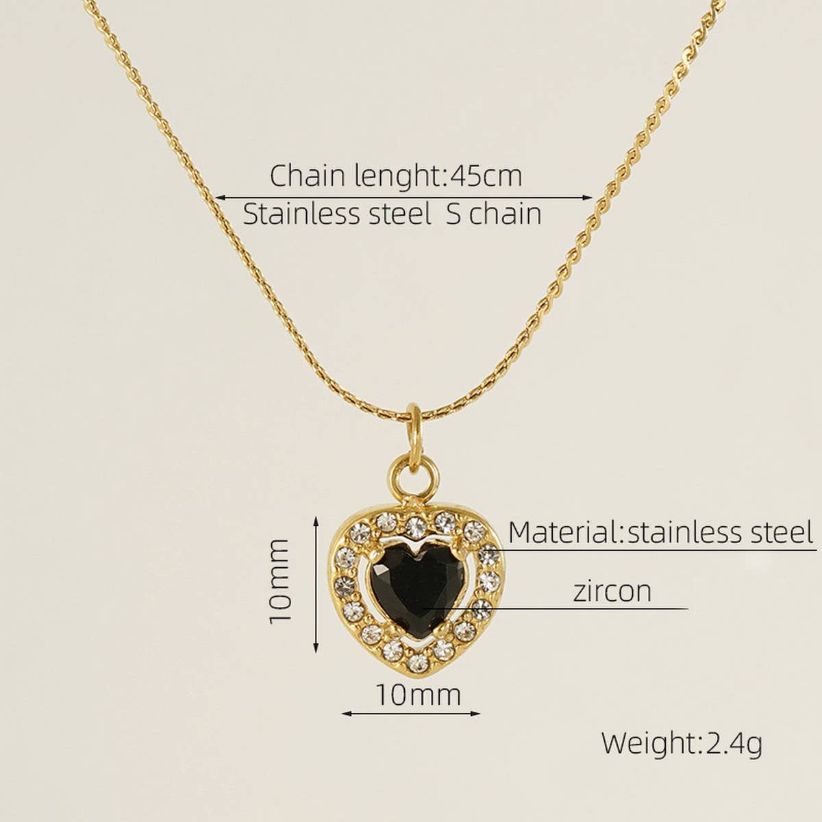 STAINLESS STEEL ZIRCON HEART PENDANT NECKLACE_CWAJE0682