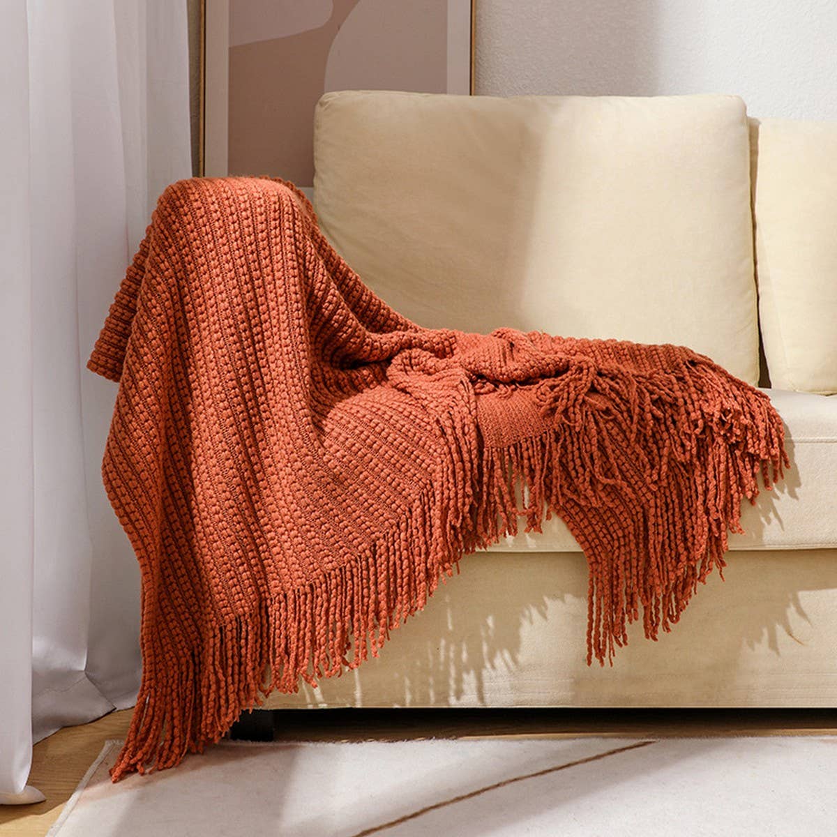 KNITTED SOFT BLANKET WITH TASSELS_CWMM0206