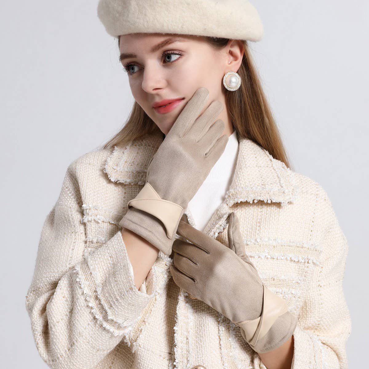 BOW SUEDE GLOVES TOUCHSCREEN WARM WINTER DESIGN_CWMM2883