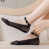 Women Pearl Lace Solid Color Invisible Socks_Cwms0495
