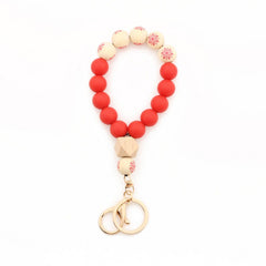 CHRISTMAS WOOD BEAD BRACELET WITH SILICONE KEYCHAIN_CWMM7014