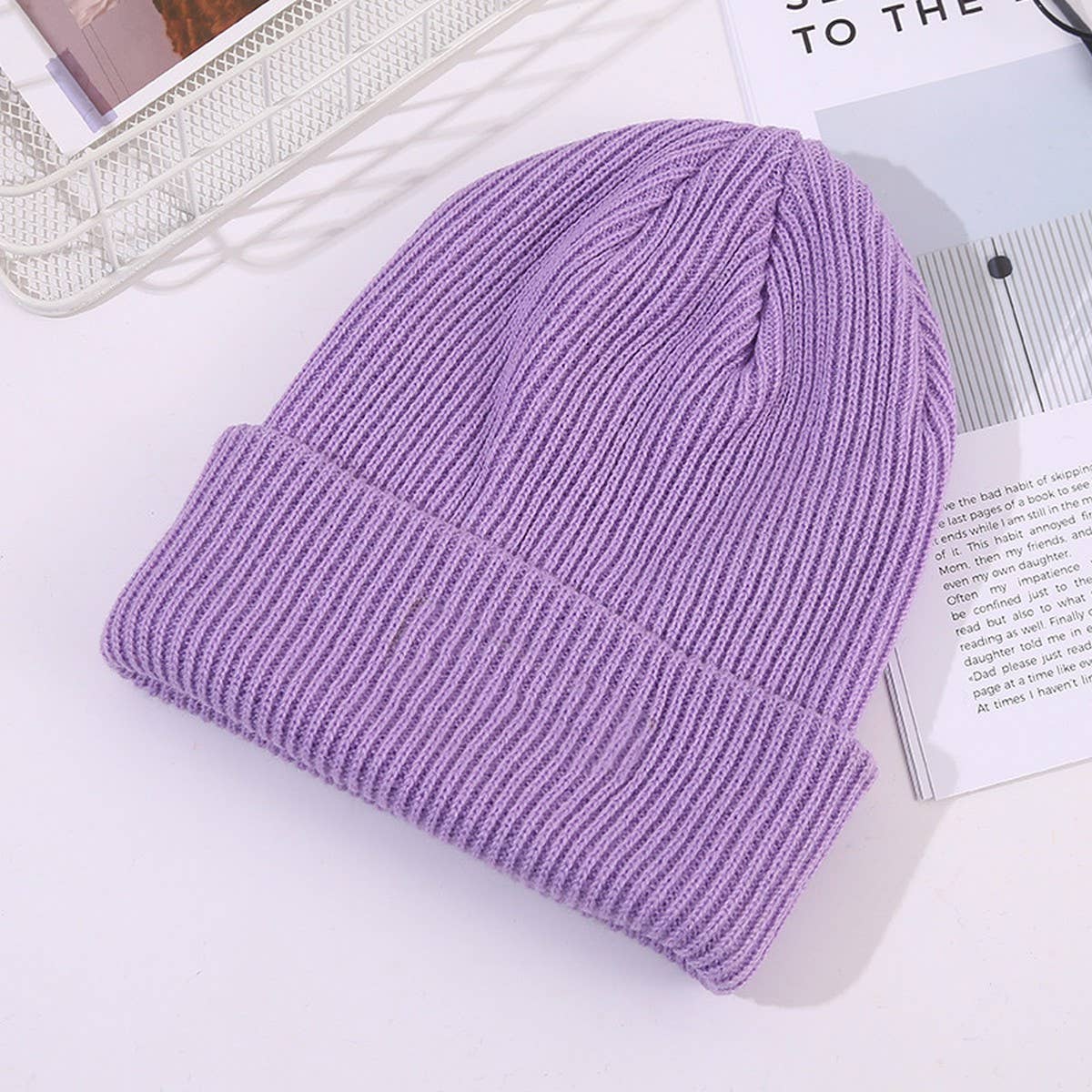 Cwah04349_Thick Knit Beanie Hat Unisex Black Winter