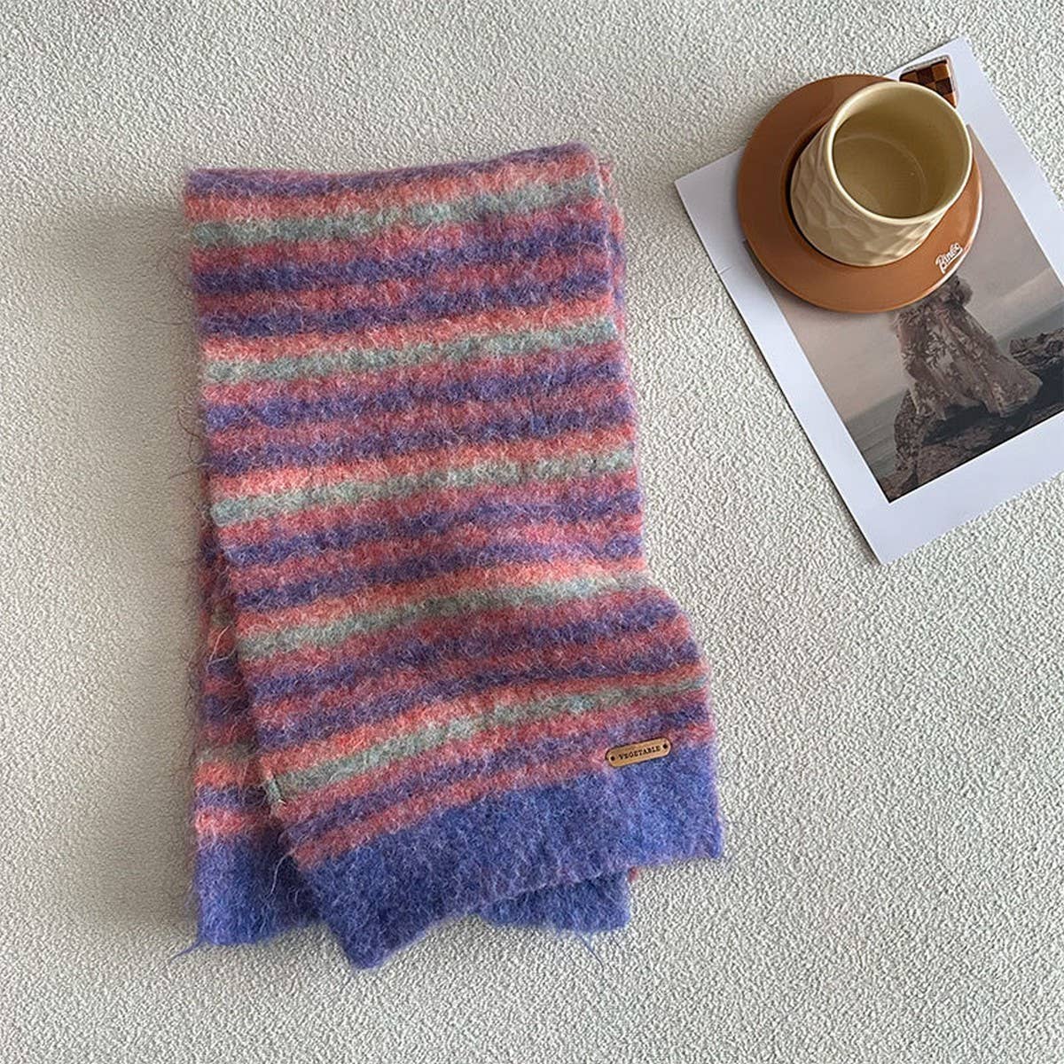 PLUSH KNIT STRIPED WOOL BLEND SCARF FOR WINTER_CWASC2363