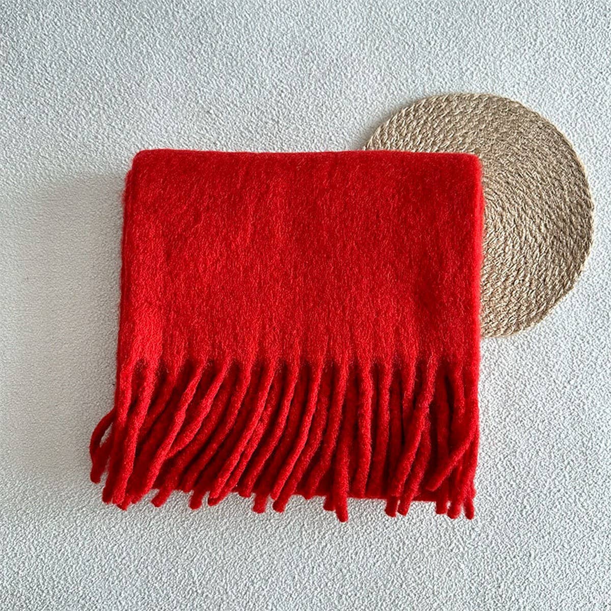 RED WOOL BLEND SCARF FOR WINTER SOFT WARM_CWASC2282