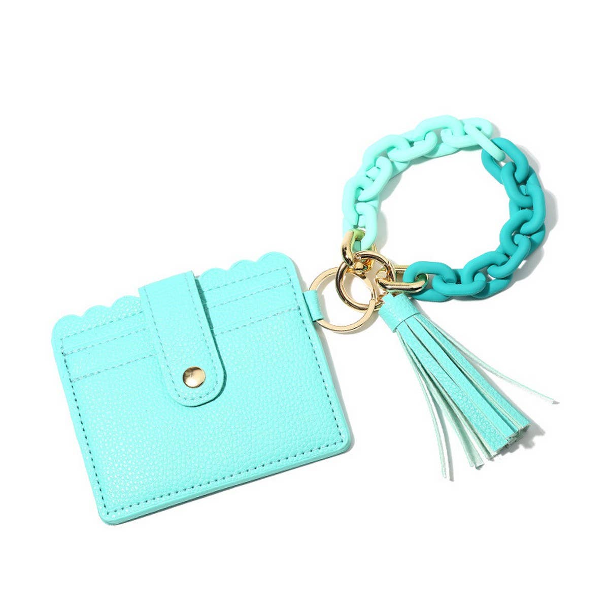 COLOR ACRYLIC CHAIN EMBROIDERED PU CARD WALLET_CWAB4996