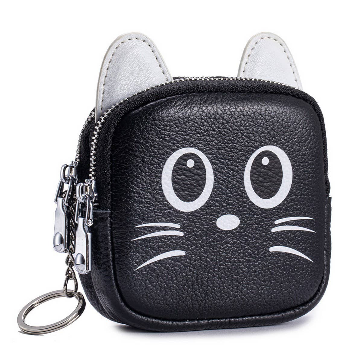 CUTE CAT LEATHER WALLET DOUBLE ZIPPER POUCH_CUAB00383