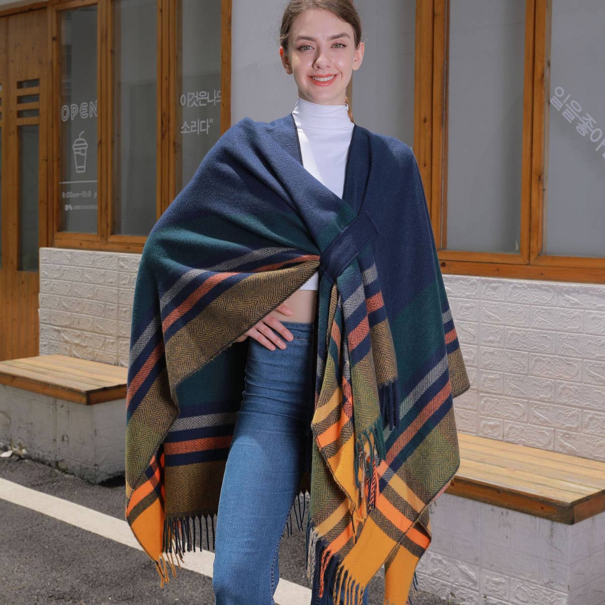 COLORFUL TASSEL STRIPED TIE SHAWL_CWASC0943