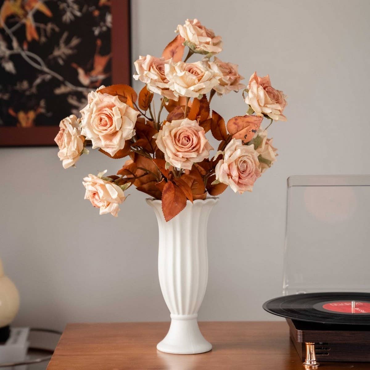 DRIED TONE BURNT EDGE ROSE BOUQUET FOR DECOR_CWMM6577