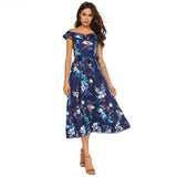 Tied Waist Printed Long Sexy Short-Sleeved Dress