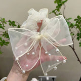 SIMPLE MESH PEARL BEAD BOW HAIR ROPE_CWAHA1099