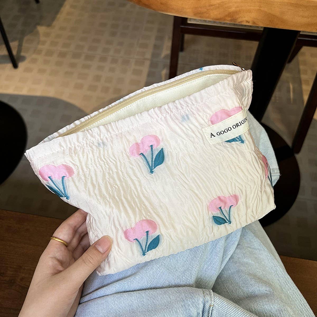 Floral Tulip Cosmetic Bag Large Travel Pouch_Cuab00645