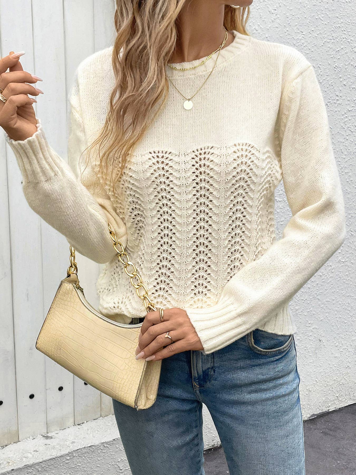 Solid-Color Simple Hollowed-Out Knitted Sweater
