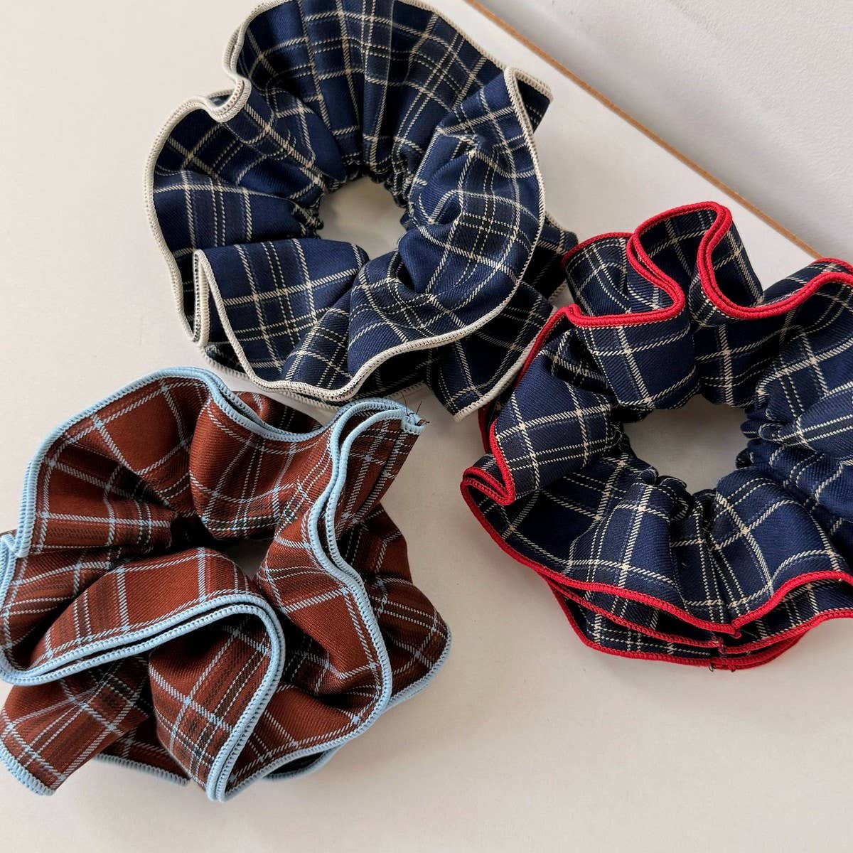 Plaid Scrunchie British Lazy Style Hair Tie_Cwaha07942