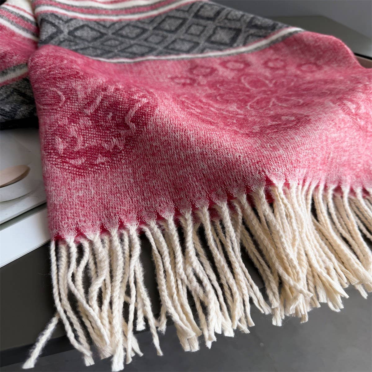 Fresh Floral Winter Tassel Scarf Soft Cashmere_Cwasc03248