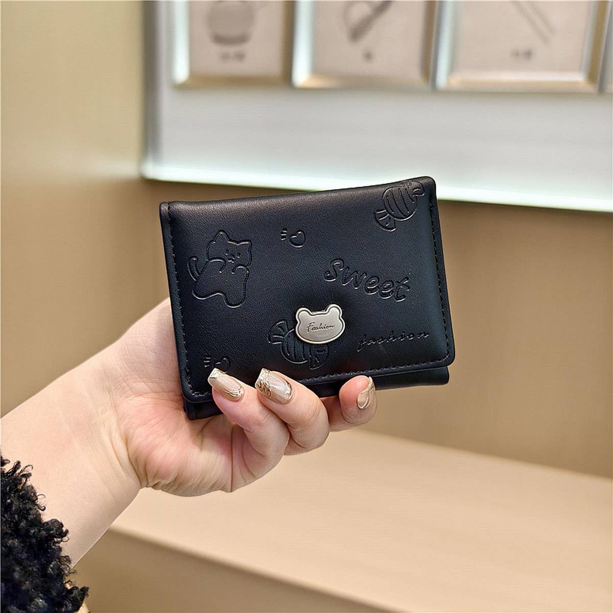 Cute Embossed Cat Candy Color Mini Wallet_Cwab06219