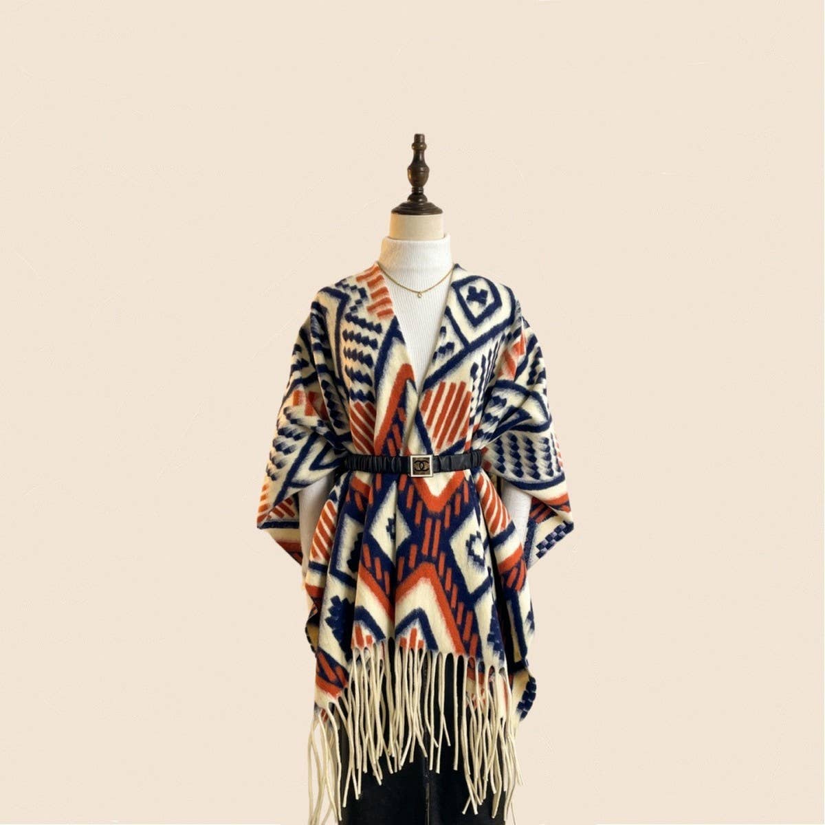 Thick Open-Side Shawl Women Winter Poncho_Cwocasl00094