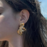 EXAGGERATED THREE PIECE GOLD PETAL EARRINGS_CWAJE1796