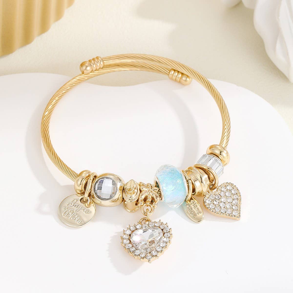GOLD STAINLESS STEEL DIY HEART CHARM BRACELET_CWMM8503