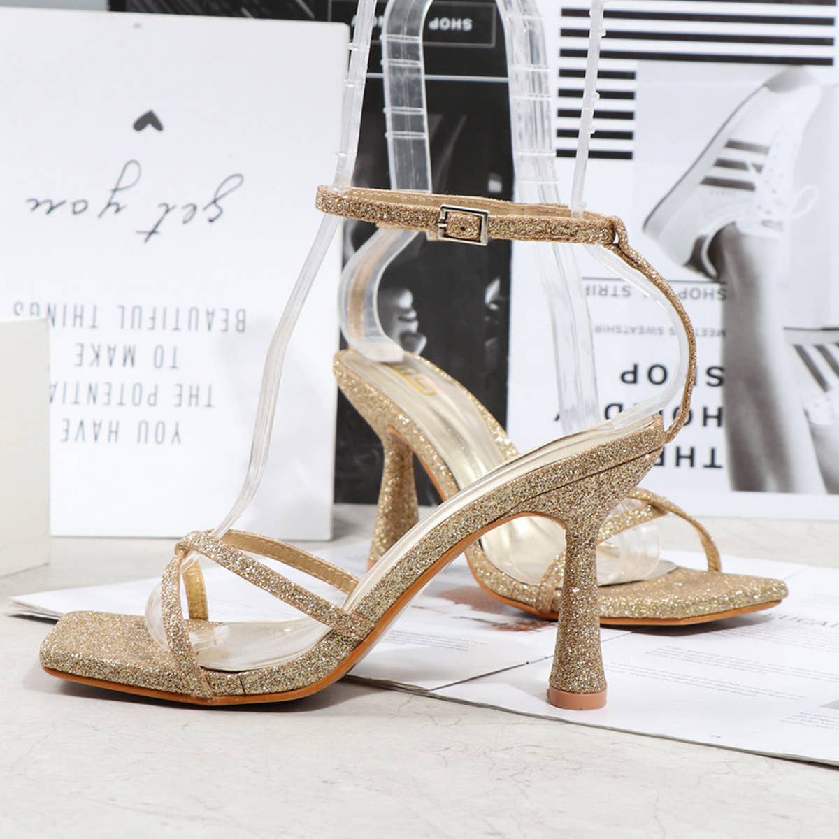 CROSS STRAP SEQUIN STILETTO SANDALS_CWSHS0572