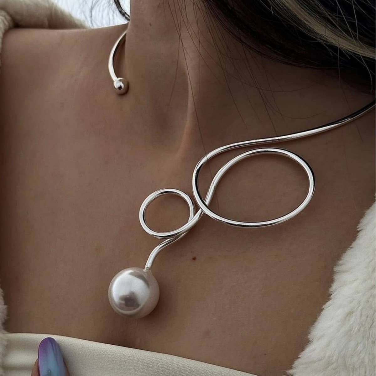 Waterdrop Imitation Pearl Fashion Metal Necklace_Cwmm3129