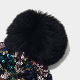 COLORFUL SEQUINED POM POM KNITTED HAT_CWAH1613
