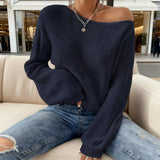 Solid-Color Loose Pullover One-Shoulder Sweater