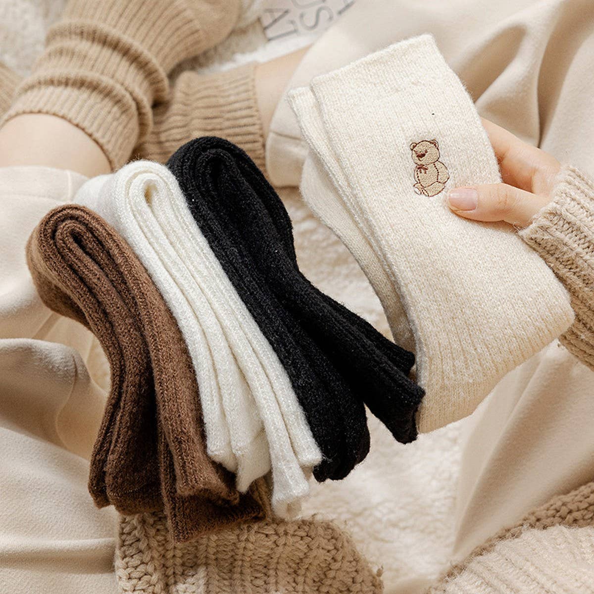 Winter Plush Bear Cute Pile Socks_Cwms1060