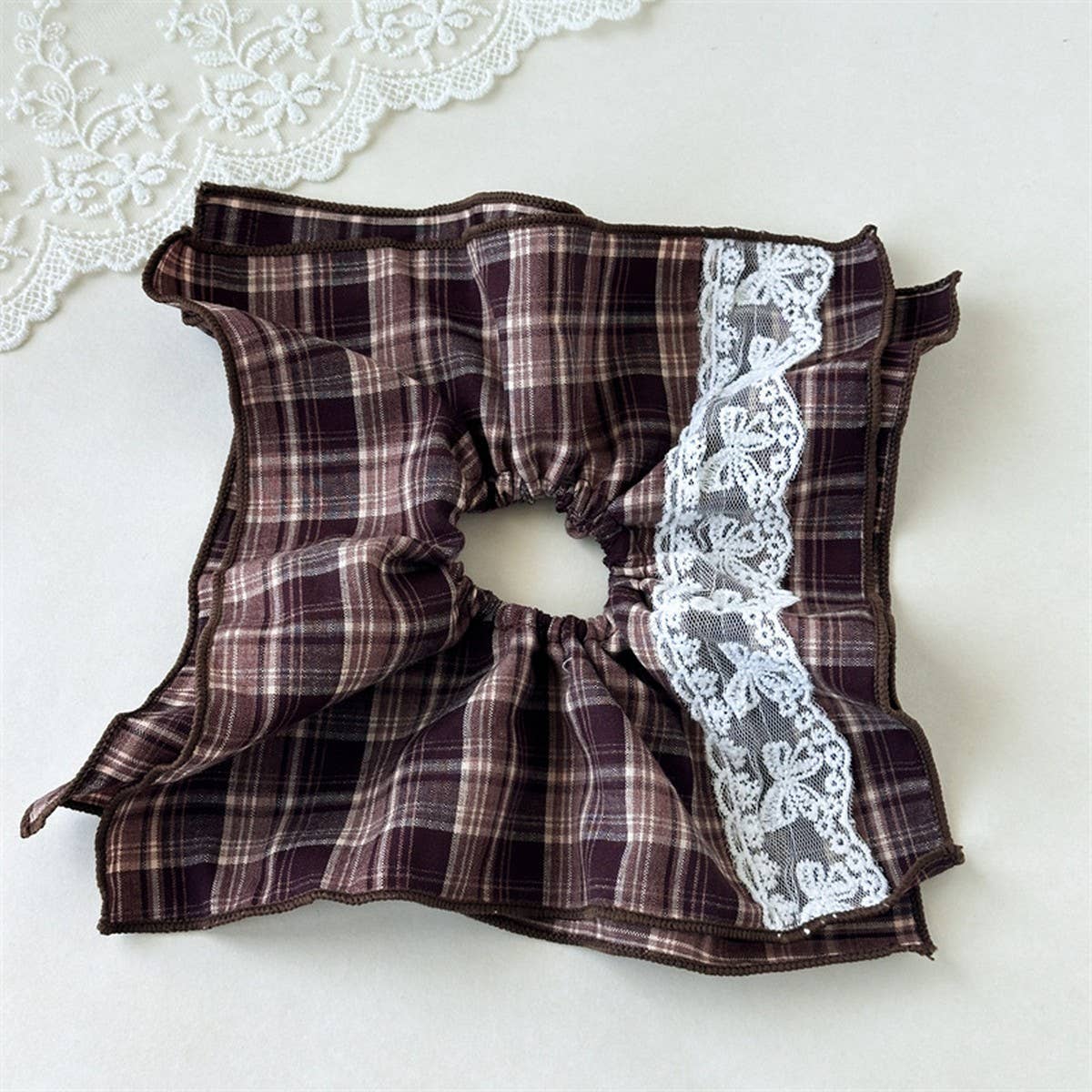 Vintage Plaid Scarf Layered Scrunchie Tie_Cwaha07671