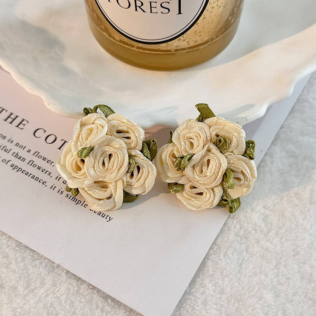 HANDMADE ROSE CHIC FRESH FABRIC STUD EARRINGS_CWMM6267