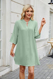 Solid Color Mid-Sleeve Button-Down Shirt Dress