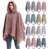 CIRCLE YARN FUR LARGE PLAID HOODED CAPE SHAWL_CWASC1211