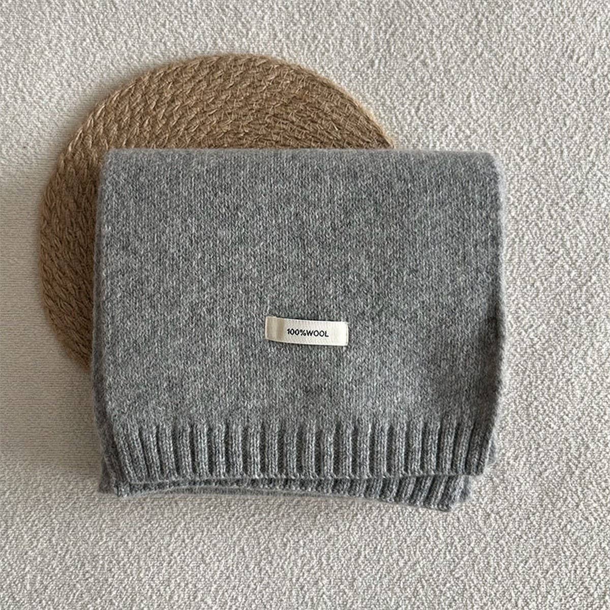 BASIC 100 WOOL SOLID KNIT SCARF SOFT WARM UNISEX_CWASC2288