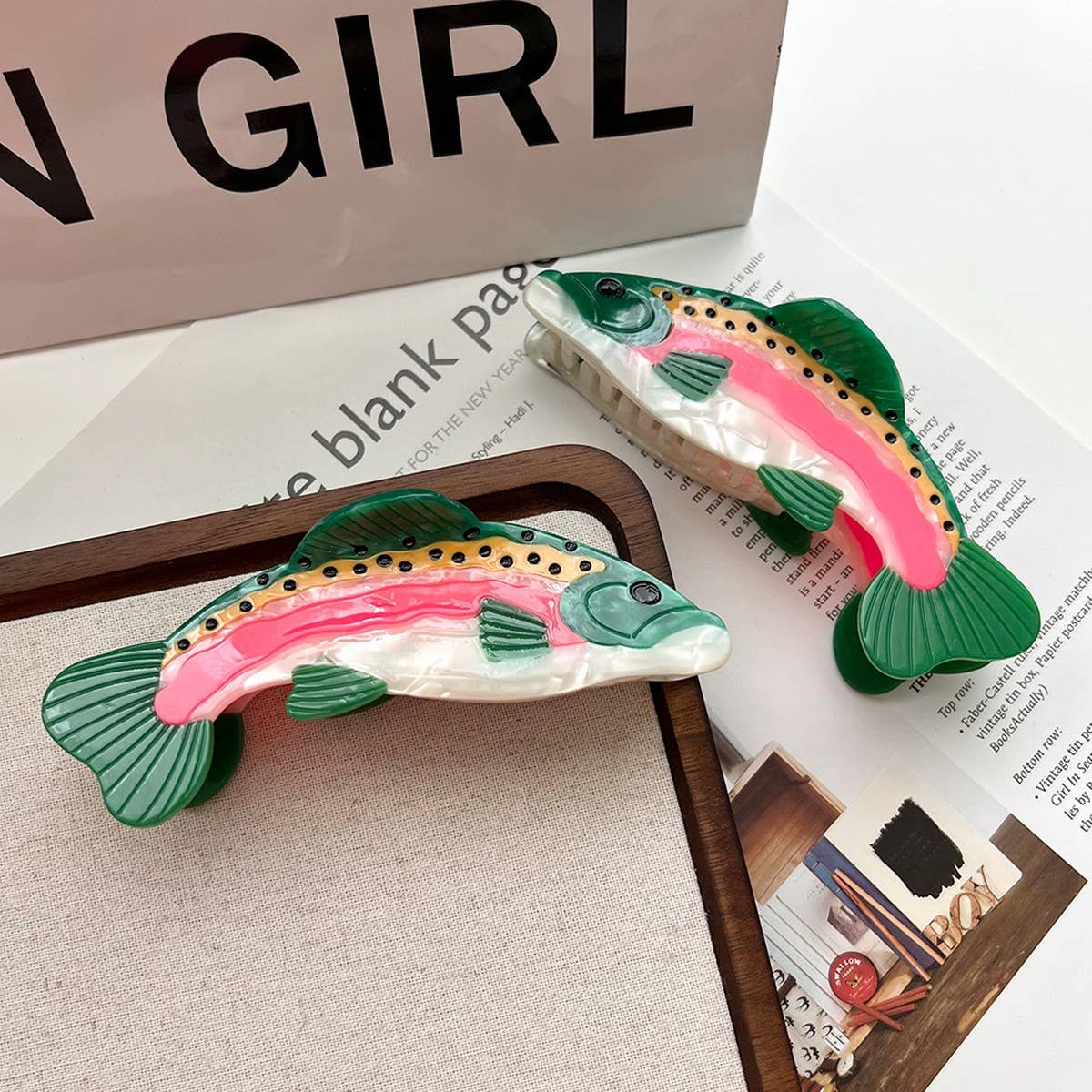RAINBOW TROUT ACETATE HAIR CLAW CUTE SHARK CLIP_CWAHA5711