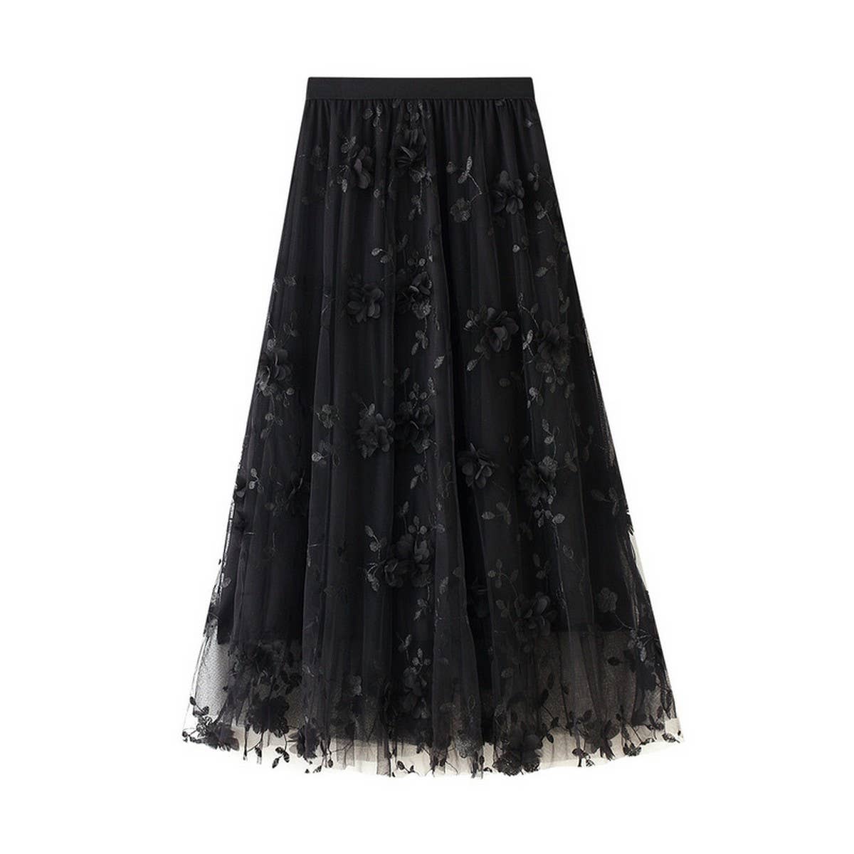 EMBROIDERED TULLE A LINE MAXI SKIRT PLUS SIZE_CWBMS0370