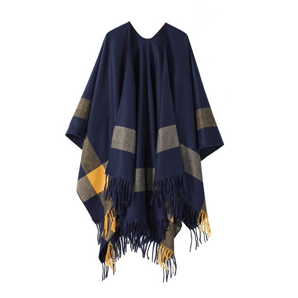 STRIPED FASHIONABLE SHAWL WITH FRINGE CAPE_CWASC2179