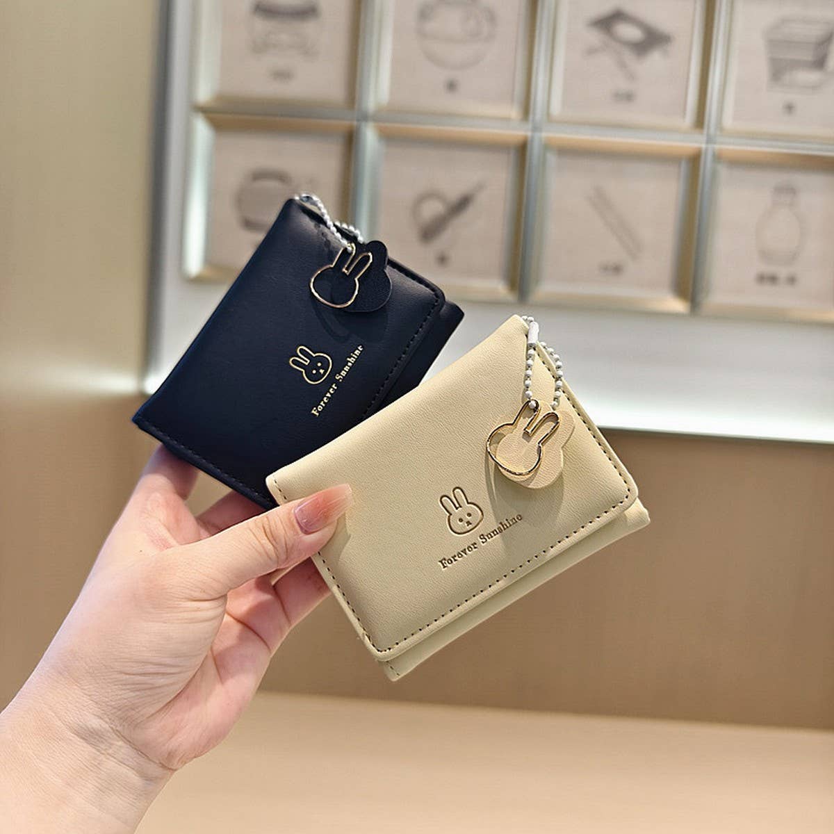 Cute Bunny Print Candy Color Trifold Wallet_Cwab06222