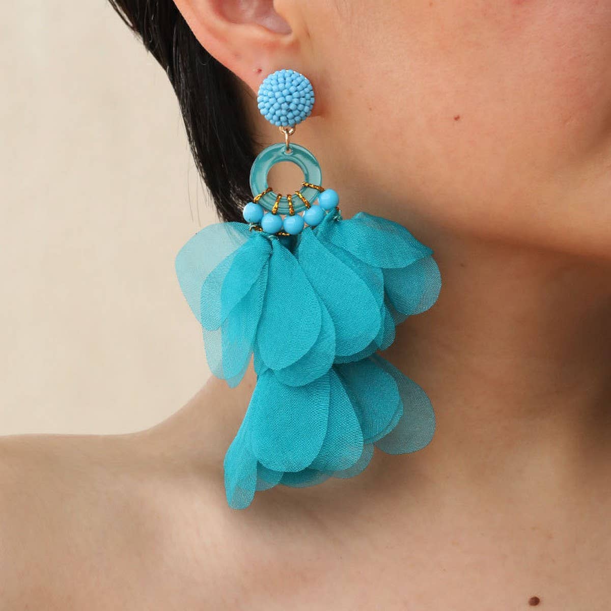 HANDMADE LONG STATEMENT FLORAL FABRIC EARRINGS_CWMM6159