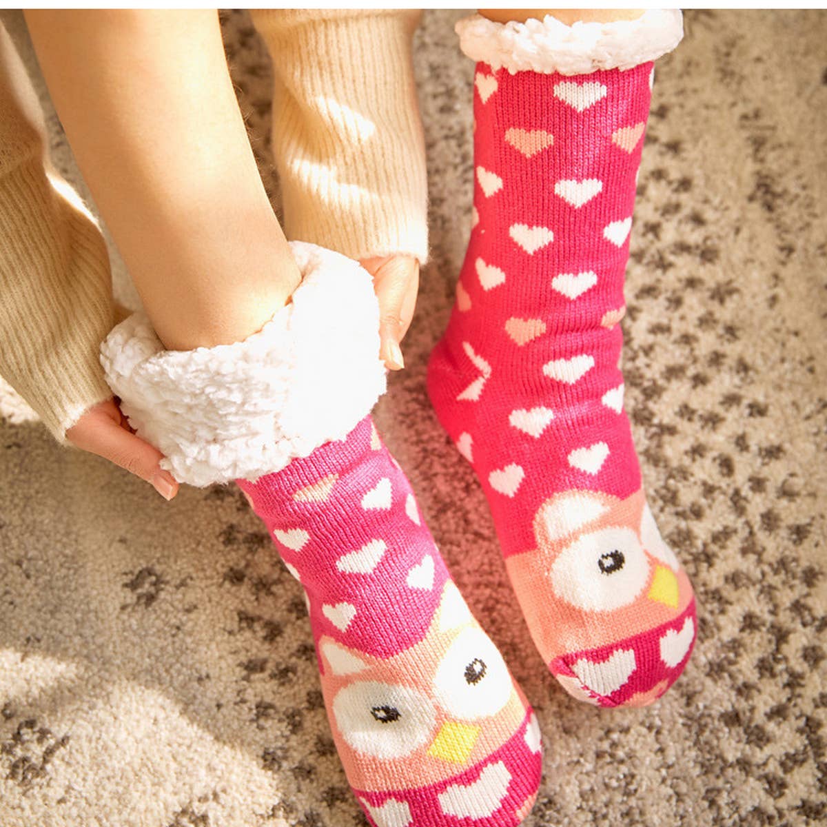 ROSE RED OWL MID TUBE PLUSH INDOOR SLIPPERS_CWMS0735