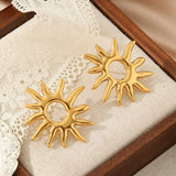 Vintage Metal Sun 18K Gold Stainless Steel Earrings_Cwmm3656