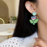 CONTRAST COLOR GRAFFITI FLOWER EARRINGS_CWAJE1638