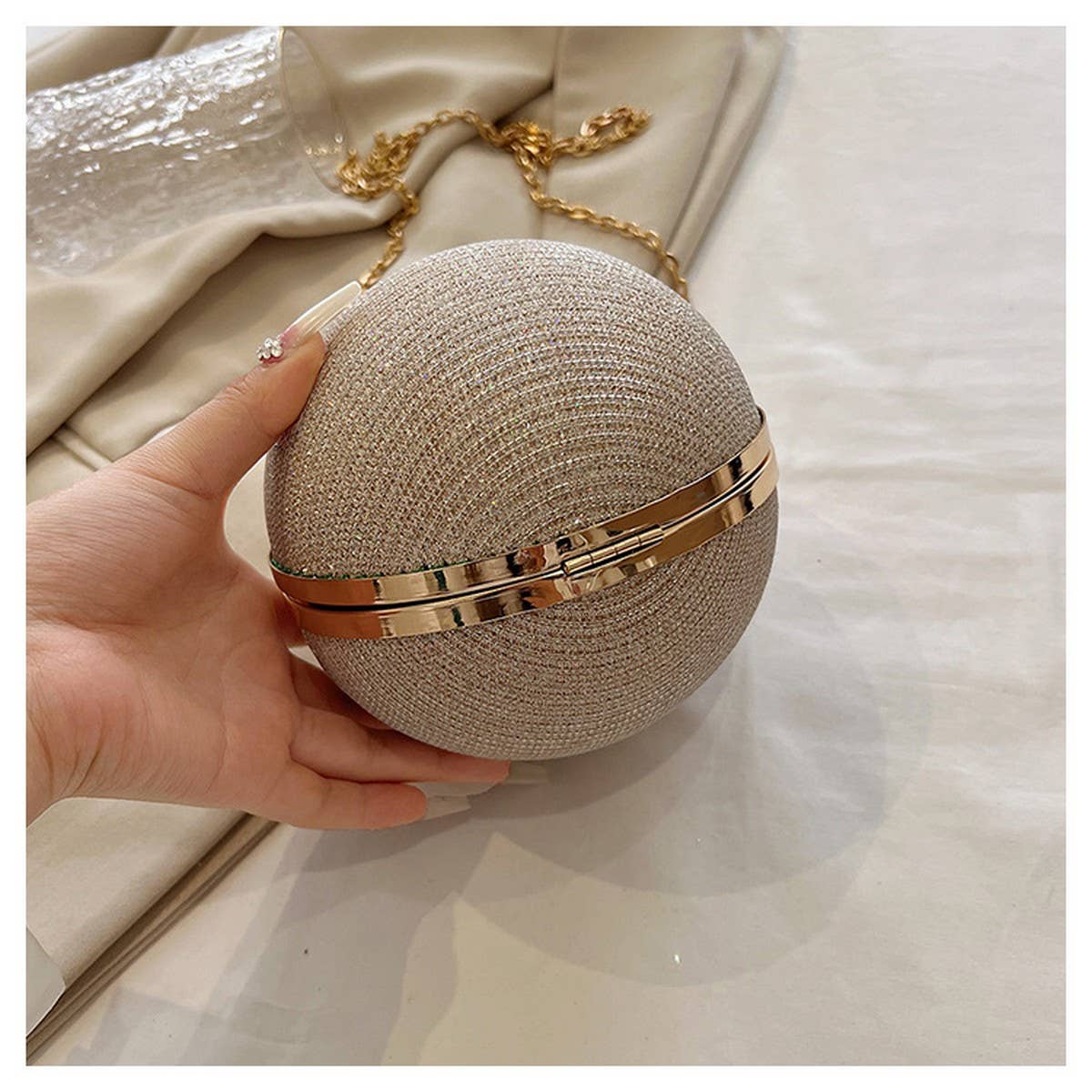 DIAMOND STUDDED SPHERICAL EVENING BAG CLUTCH _CWAB3247