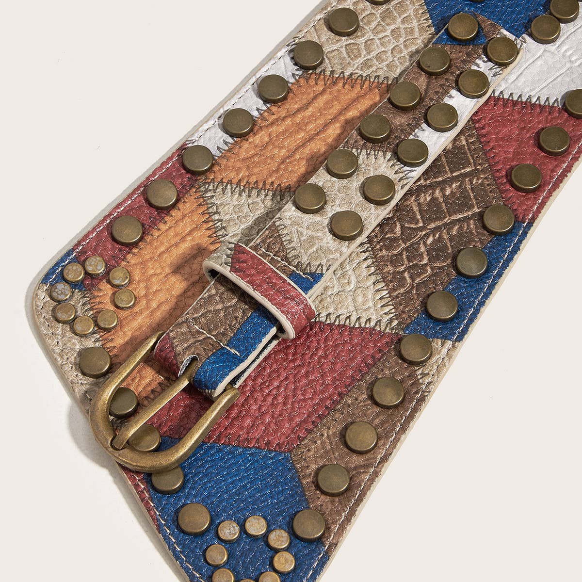 BRONZE NAIL METAL BUCKLE ELASTIC GIRDLE BELT_CWABE0274