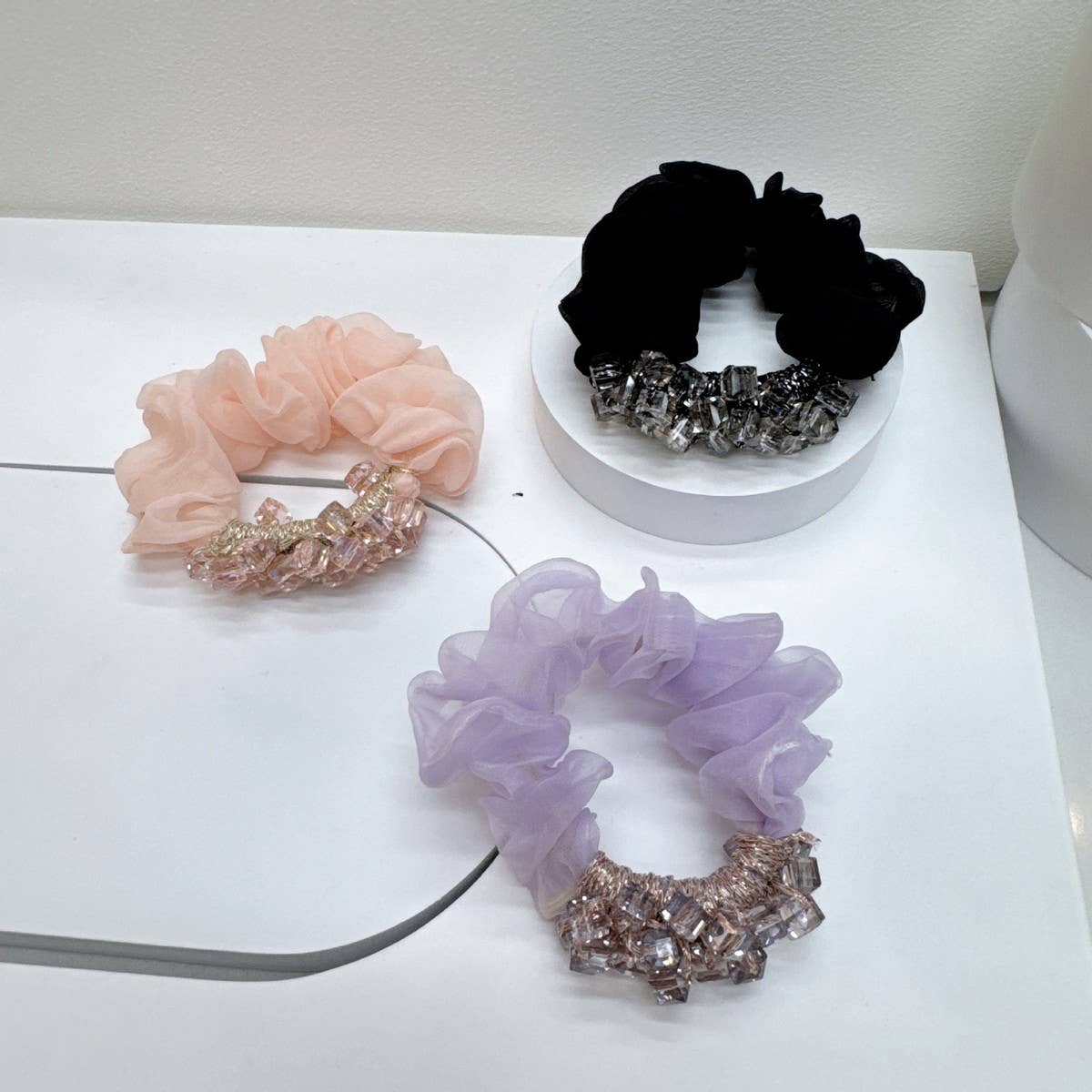 ELEGANT SQUARE CRYSTAL SCRUNCHIE CUTE HAIR TIE_CWAHA6775
