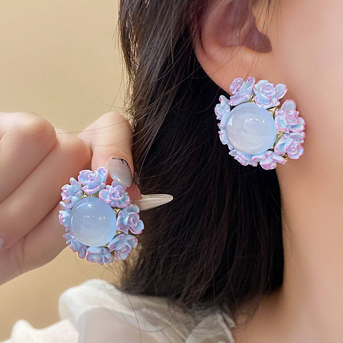 SWEET GIRLY ROUND FLOWER EARRINGS_CWAJE2345