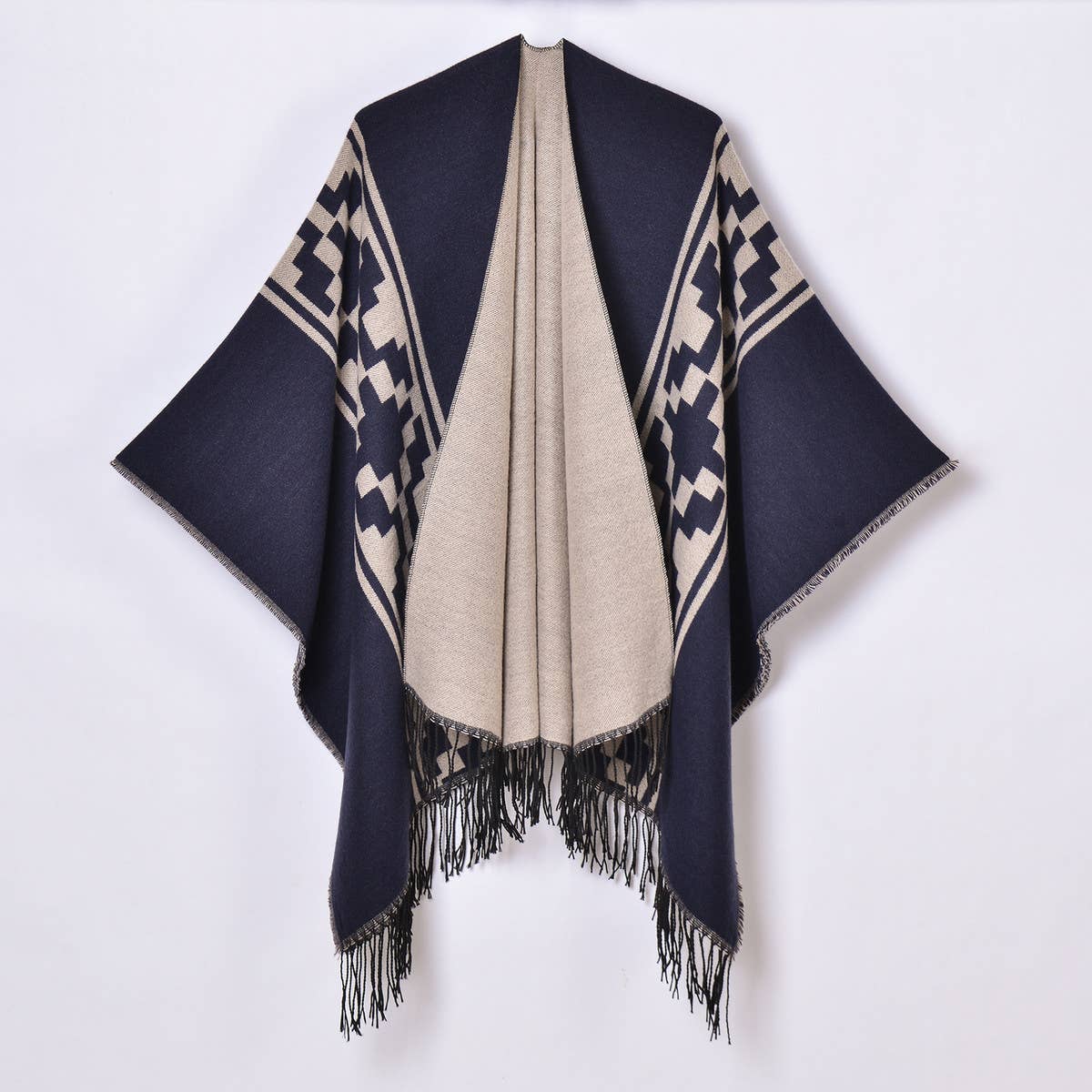 SIMPLE TASSEL GEOMETRIC CROSS RIBBON SHAWL_CWASC0958